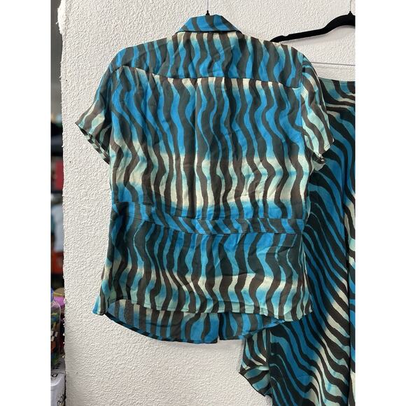 Vintage Peter Nygard Womens Sz 16 Blue Silk Abstract Striped Skirt & Blouse Set - Picture 10 of 16